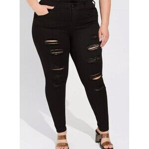 Torrid Bombshell Skinny Black Jeans Premium Stretch High Rise Destructed NWT 20R